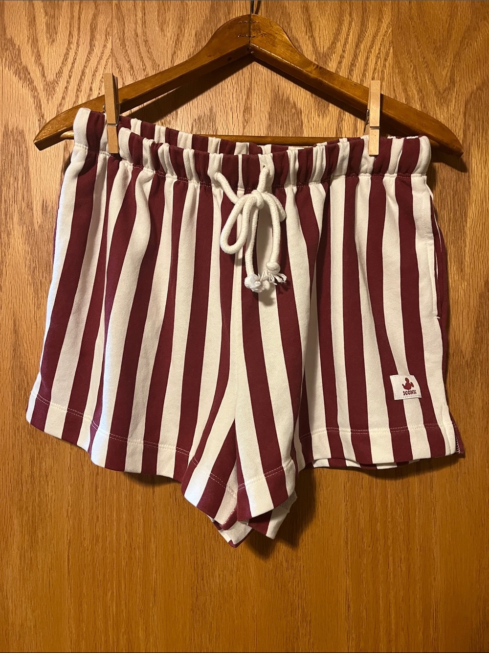 Disney Maroon & White Striped Athletic Drawstring Shorts